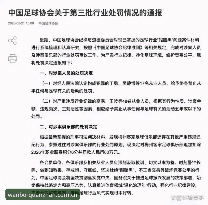 万博游戏平台怎么样 中国足协第三批禁足名单解读:体育平台用户必备的赛事资讯分析技巧